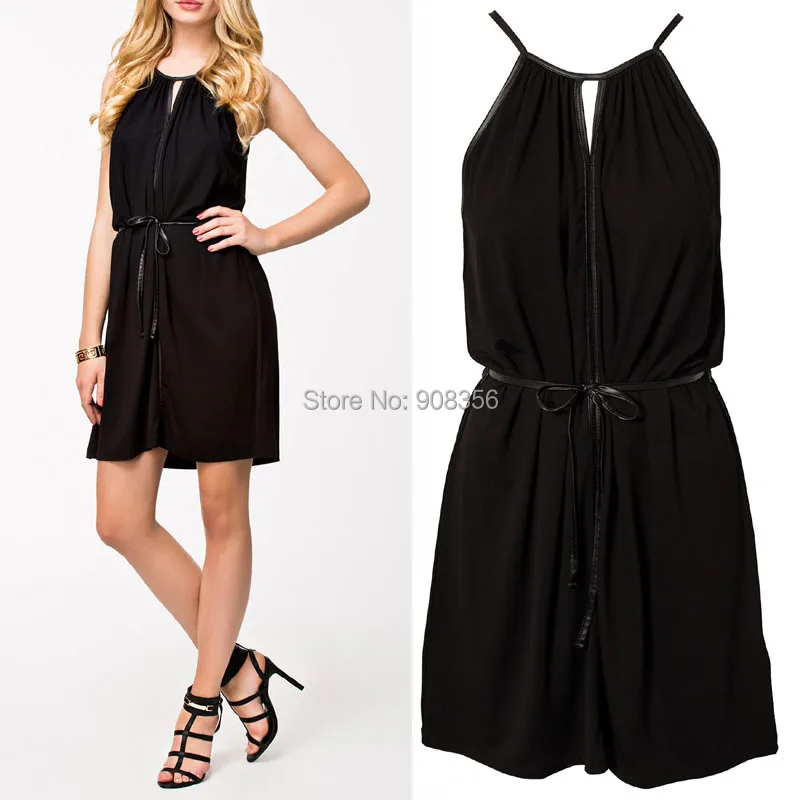 Женское платье из ПУ кожи без рукавов с лямкой на шее|summer dress|women summer dresssexy black dress |