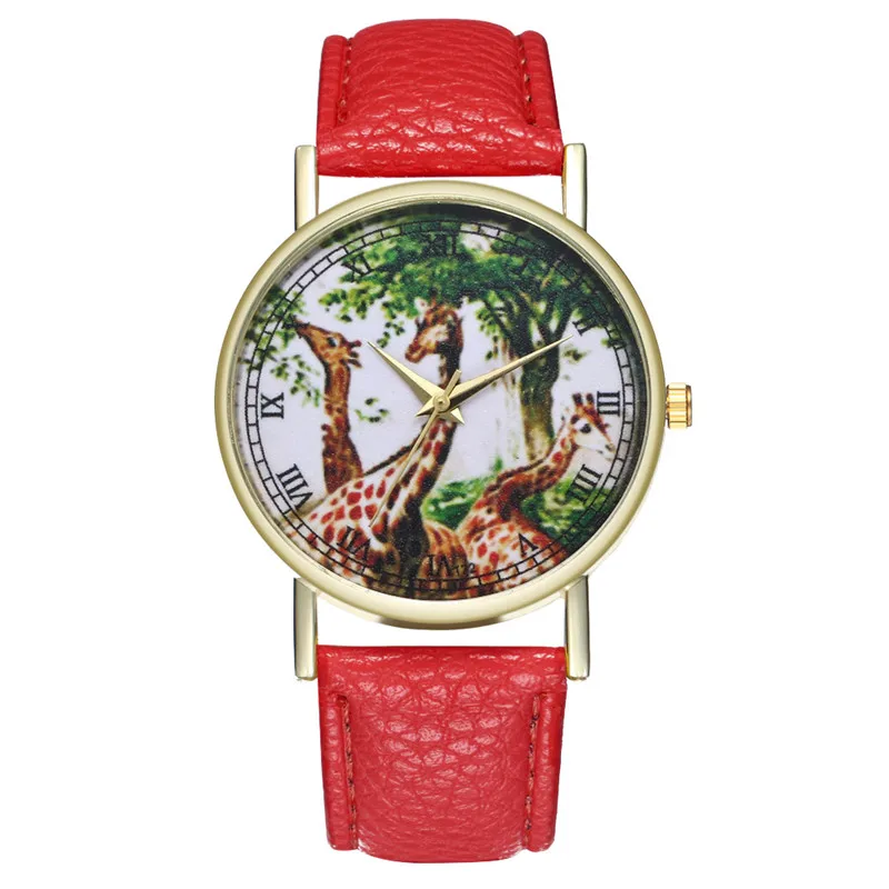 Новинка студенческие наручные часы из искусственной кожи с рисунком жирафа и