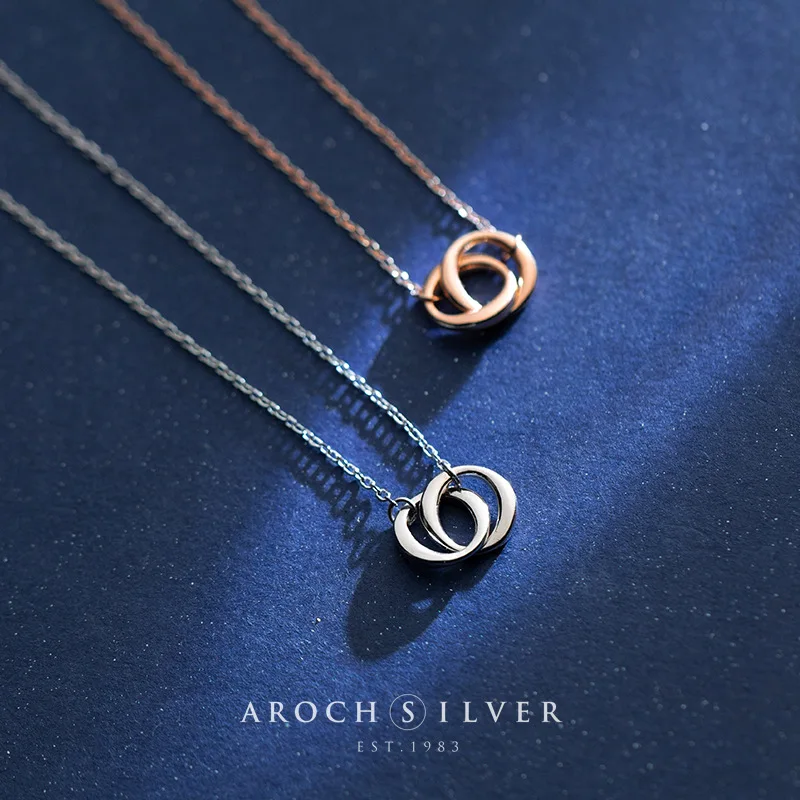 ABC Серебро S925 мода простой два кольца Пряжка Кулон delicada para Siempre Mujer воротник regalo круглый воротник цепь