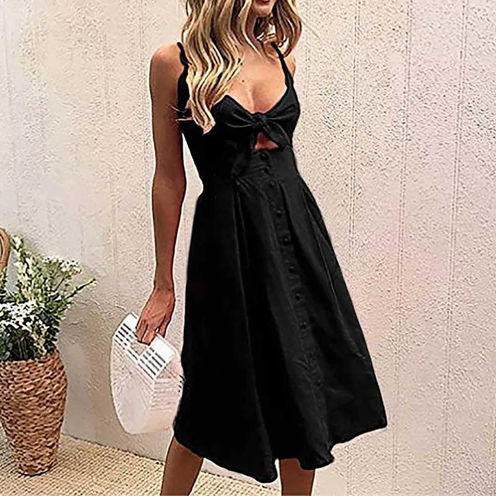 Женские платья для отдыха с бантом на шнуровке летние пляжные кнопки вечерние