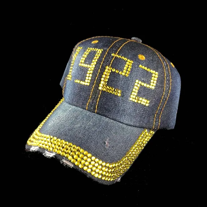 denim 1922 Кристалл Камень Точка SGR Sorority буквы стиль стеклянные джинсовые кепки для женщин Sigma Gamma Rho шапка со стразами - Окраска металла: denim 1922