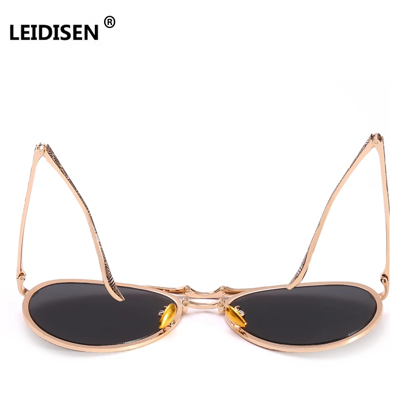 LEIDISEN Foldable Metal Sunglasses Vintage Pattern Engraving Men Women Brand Glasses Designer Fashion Sun glasses UV400 | Аксессуары для