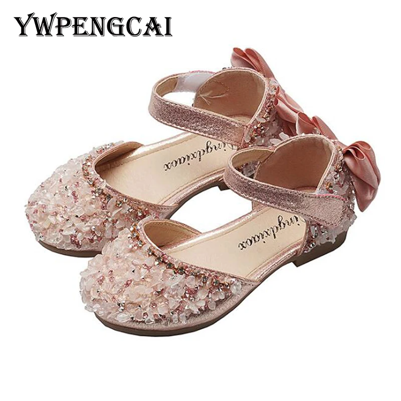 

Spring Summer Girls Shoes Cute Bowtie Sequined Princess Shoes Party Performance Flats Baby Toddler Girl Rhinestone Dress Shoes