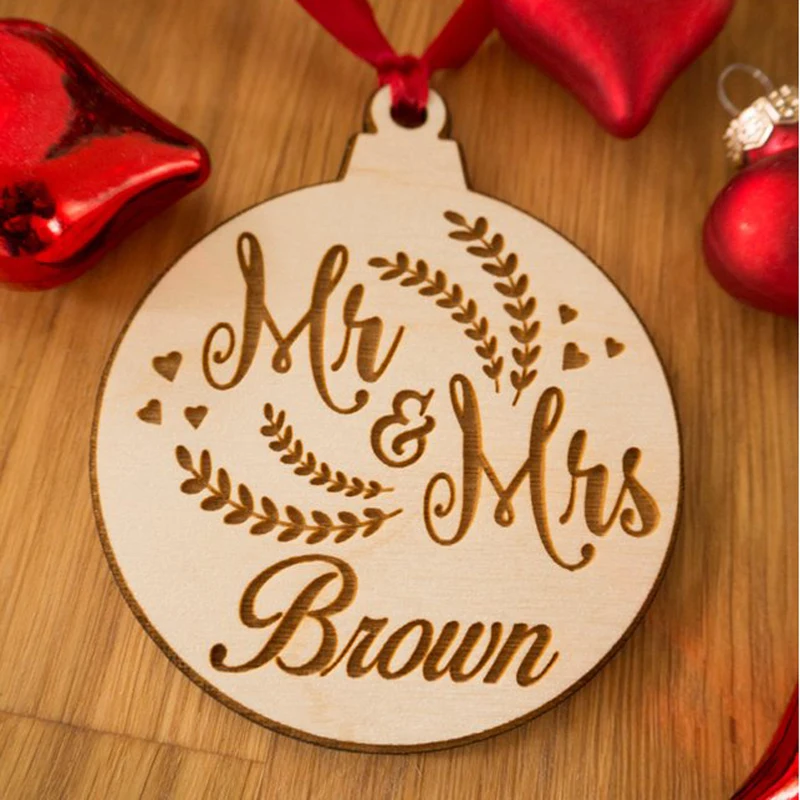 Personalized Christmas Ornament Rustic Laser Engraved Gift for Husband wedding | Дом и сад