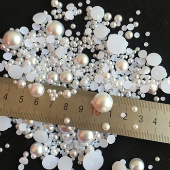 Полукруглые имитационные жемчужины, белый/слоновой кости/AB, смешанные размеры 3-14 мм, пластик