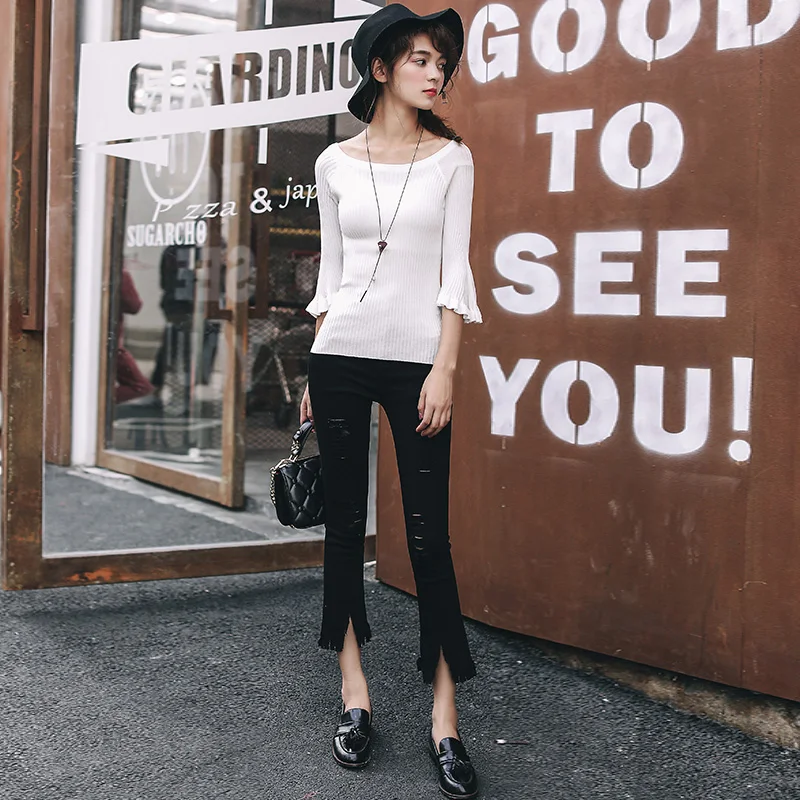 Вязаный свитер 2018 осень o-образным вырезом женские свободные с длинными рукавами