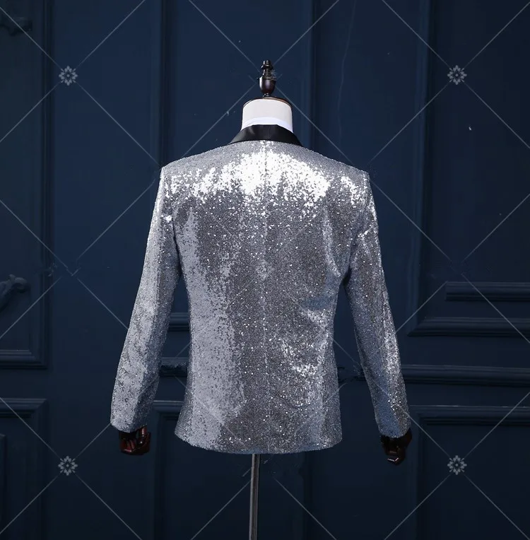 Серебряная куртка с блестками певица Блейзер танцовщица шоу Мужские