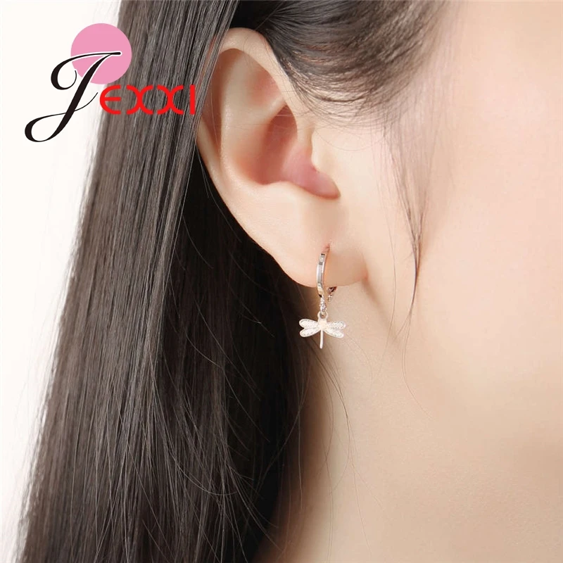 Трендовые серьги подвески из стерлингового серебра 925 пробы с стрекозой для