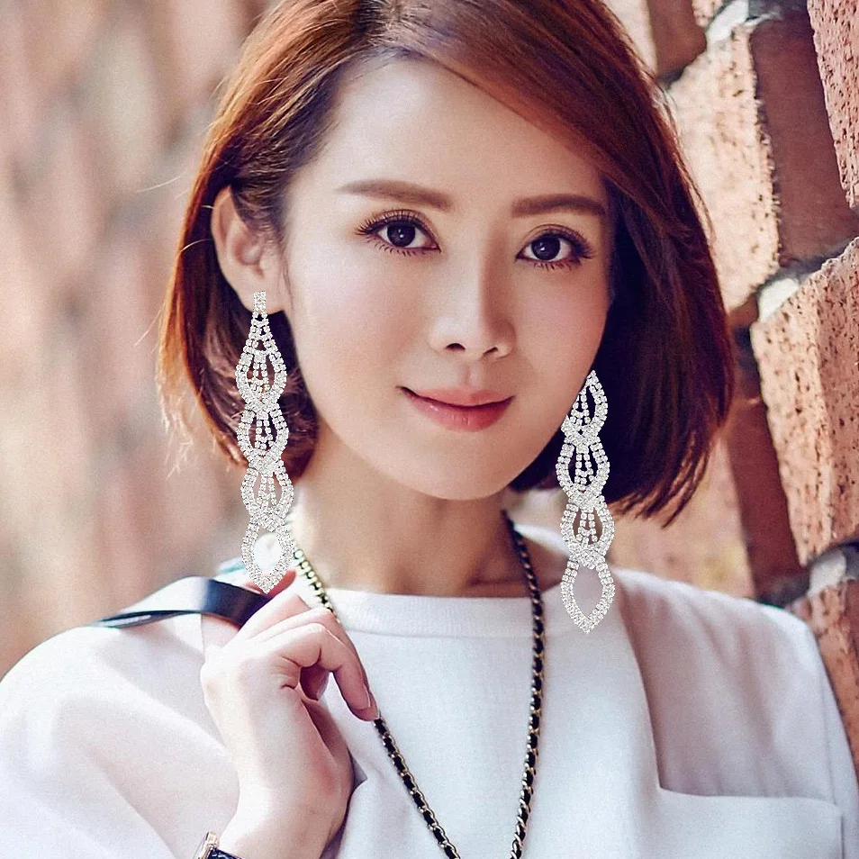 Роскошные посеребренные Свадебные ювелирные изделия CHRAN с крупными стразами