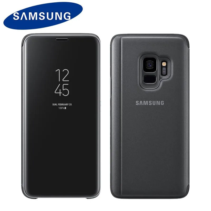 Оригинальный зеркальный Чехол samsung S9 для G960 Plus G965 прозрачный вид смарт-кожаный