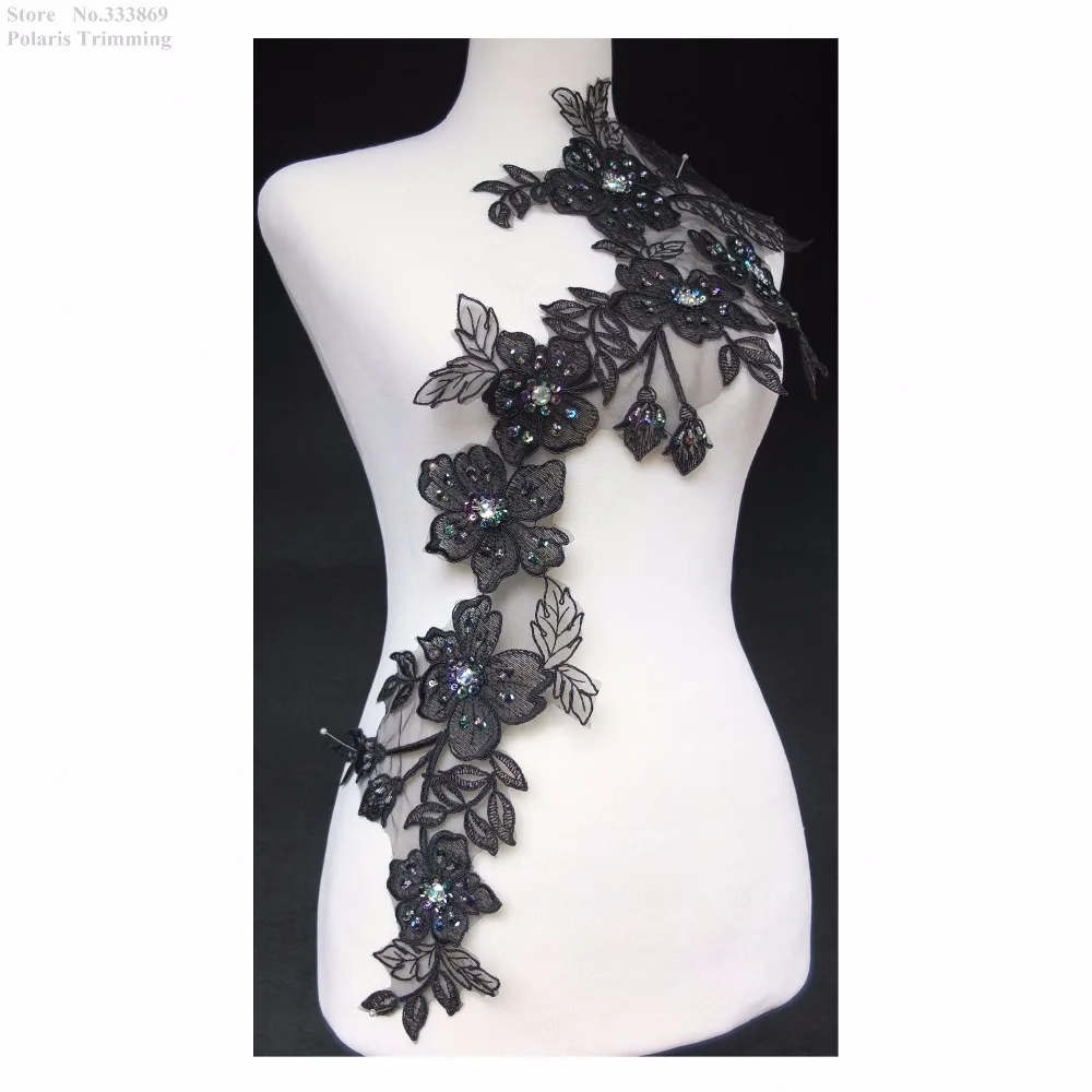 Бесплатная доставка 1 шт. x 3D Черный блесток бисера каменный цветок Вышивка
