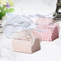 50pcs flower lace laser cut wedding candy box wedding favors and gifts box wedding anniversary decoration with ribbon