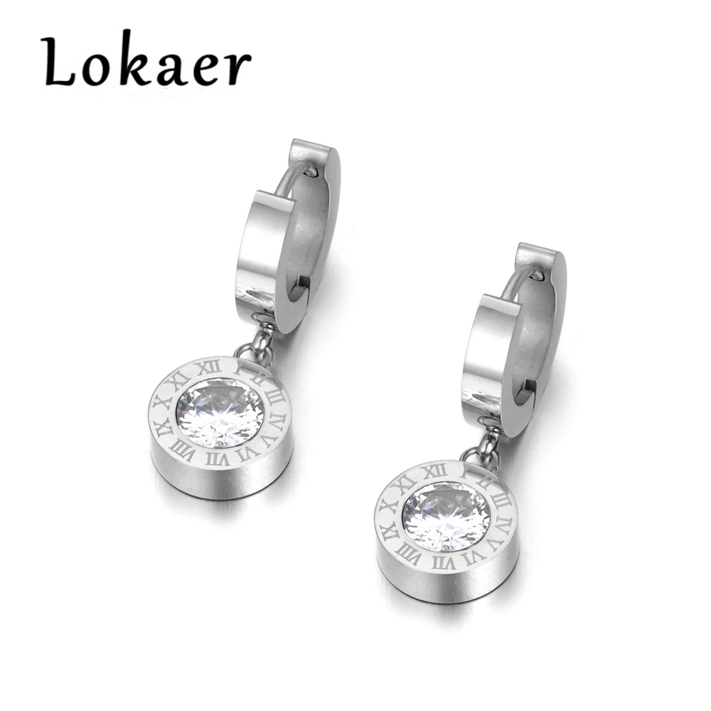 Silver Color Lokaer модные круглые серьги из стали с кубическим цирконием в римском стиле, очаровательные высококачественные ювелирные изделия для женщин и девочек E18041 - Окраска металла: Silver Color
