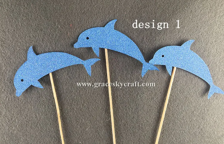 

12pcs free shipping Glitter paper lovely dolphin design Wedding Cakes Toppers Christmas Party Favors cupcake picks