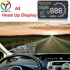 Проектор A8 HUD на лобовом стекле, автоматический запуск и закрытие Предупреждение о скорости, топливные OBD II и спидометры EOBD