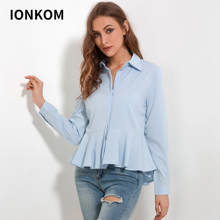 Женская однотонная блузка с отложным воротником IONKOM Элегантная на пуговицах