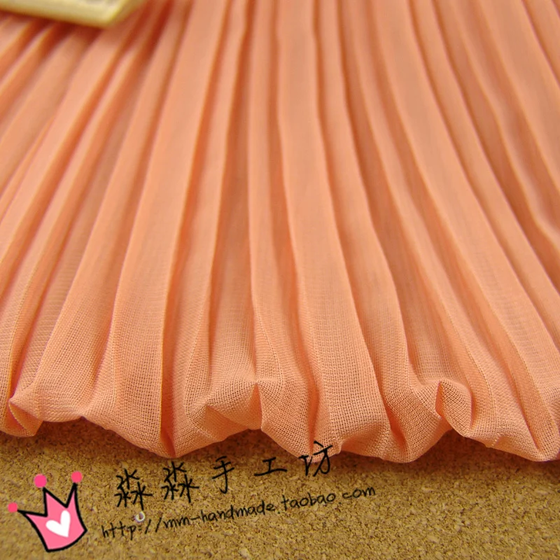 1psc Textile DIY powdery orange fabric organ plait crushed pure color chiffon Pleated dress fabrics of the wholesale price