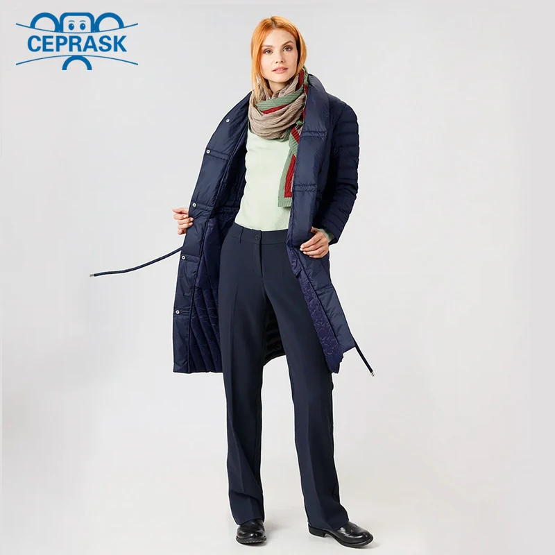 Женская куртка с поясом CEPRASK тонкая ветрозащитная парка большого размера плюс