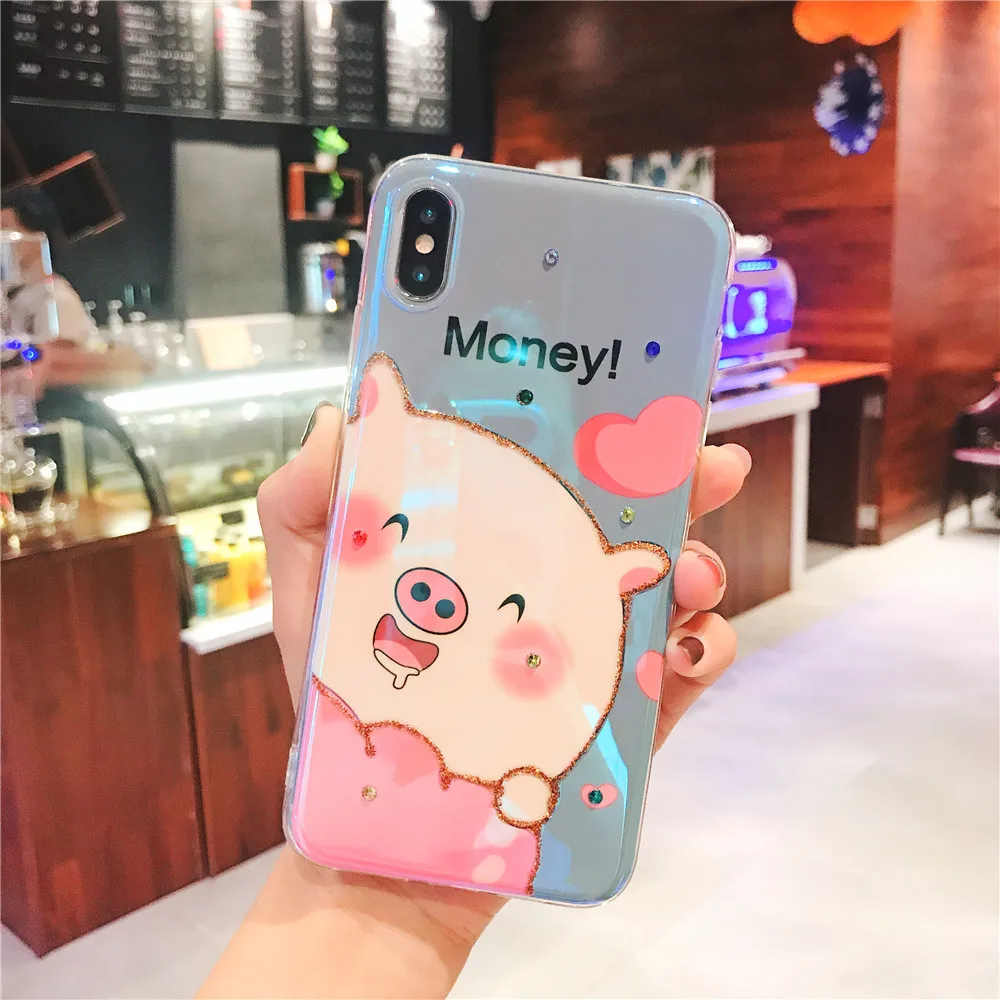 Rich pig cartoon cute glitter with drill phone cases for iphone 7plus/8plus/x/xs/xr/xs max case New couple |
