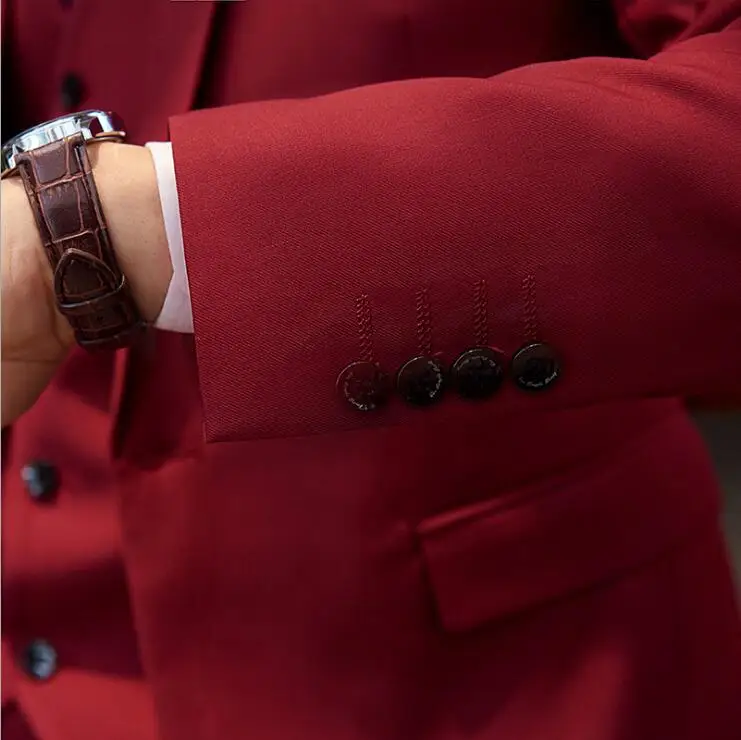 

2019 New High Quality Mens Brand Suits Red Wedding Groom Good Quality Business Casual Male Suits 3 Peiece (jacket+pant+vest)