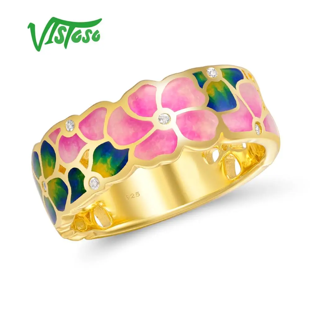 VISTOSO серебряное кольцо для женщин 925 пробы серебряные модные кольца золотой цвет