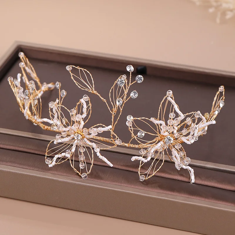 Повязки для волос ручной работы с цветами Стразы повязки на голову золотого