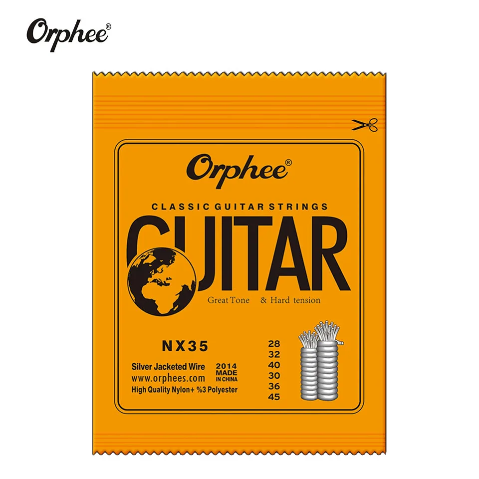 Orphee Классические гитарные струны нейлон и посеребренный провод жесткий/нормальное напряжение 028-043/028-045 - Цвет: NX35