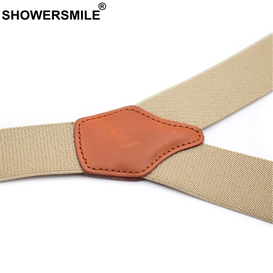 SHOWERSMILE мужские зажимы для подтяжек, однотонные красные подтяжки для рубашек, Кожаные эластичные мужские широкие подтяжки 3,5 см, цвета хаки, синий, черный, кофейный