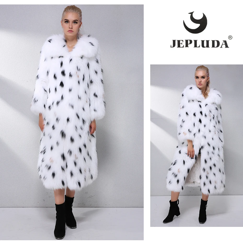 JEPLUDA Мягкая Женская Шуба Натуральный Мех Лисий Реальный с Leopard Print Длинная Молодежи Меховые Пальто Женское Зимнее Из Лисица Настоящий Зимние Меховая Шуба Песец Для Женщины Шуба Из Лисы