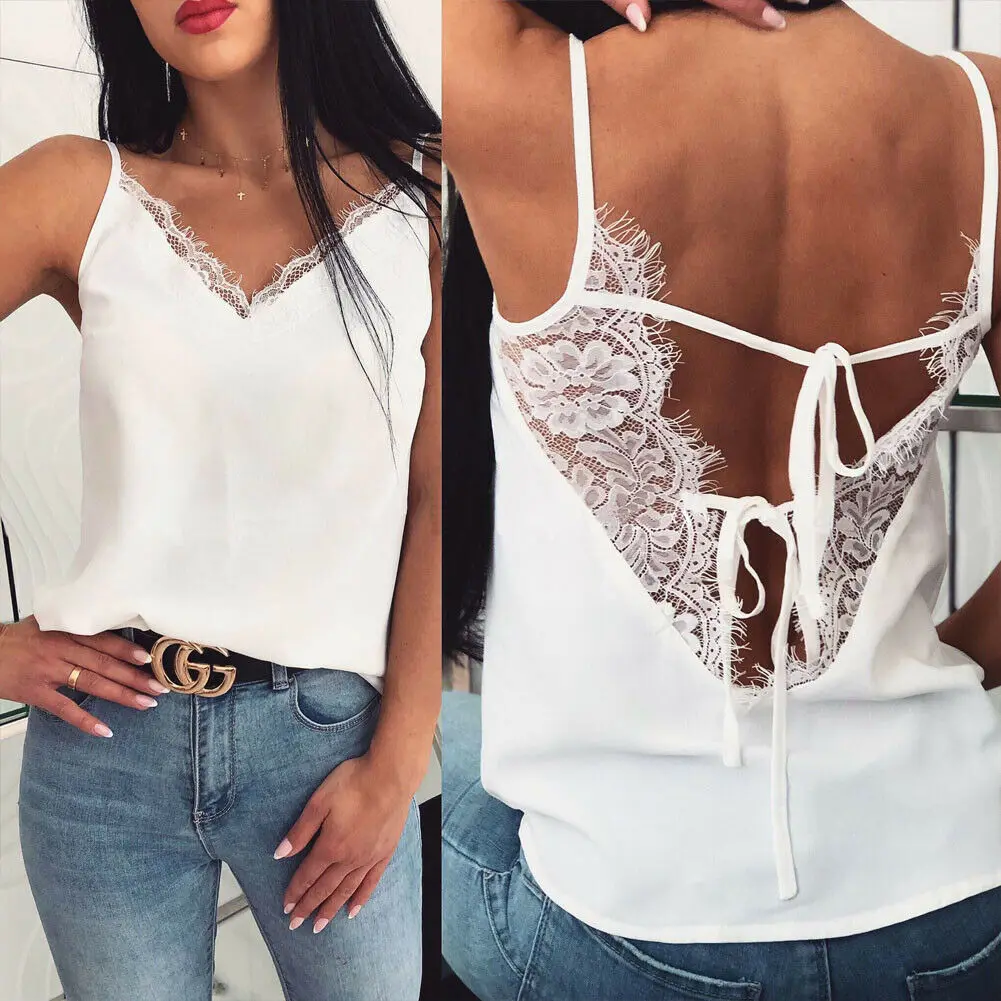 Fashion Women Summer Lace Floral V Neck Vest Top Sleeveless Blouse Casual Tank Tops Shirts Clothing Chiffon Solid Clothes | Женская