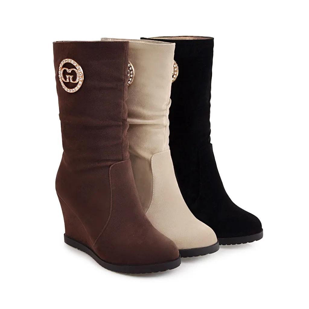 Новинка сезона 2017 модные сапоги на высоком каблуке танкетке joker женские 829 | Обувь