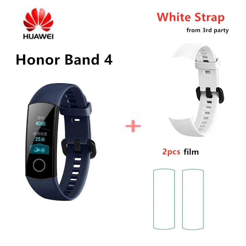 Оригинальные Смарт-часы huawei Honor Band 4, браслет Touchscree Amoled, цветной, 0,95 дюймов, Водонепроницаемый Фитнес-браслет, монитор сердечного ритма - Цвет: add white strap