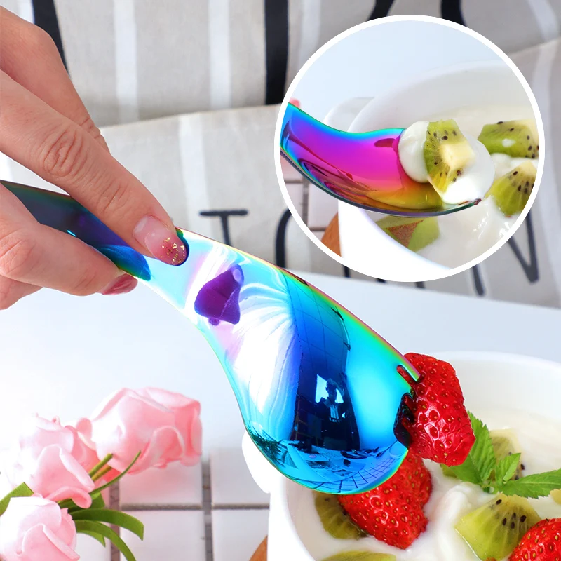 2 шт. салатная ложка из нержавеющей стали Spork 8 цветов креативная изгиб ложка многофункциональная 2в1 Ложка Вилка для фруктовый йогурт столовая посуда