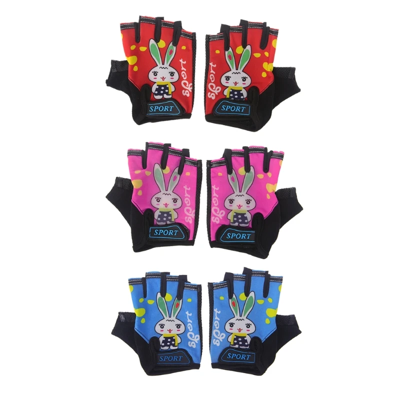 

Cycling Gloves Kids Child Rabbit Outdoor Sports Non Slip Breathable Half Finger