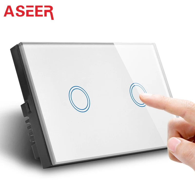 ASEER, AU/US Smart Switch 2 банды сенсорного управления настенный выключатель 600 Вт, 3 цвета Хрустальная стеклянная панель настенный сенсорный светильник переключатель AC110-240V