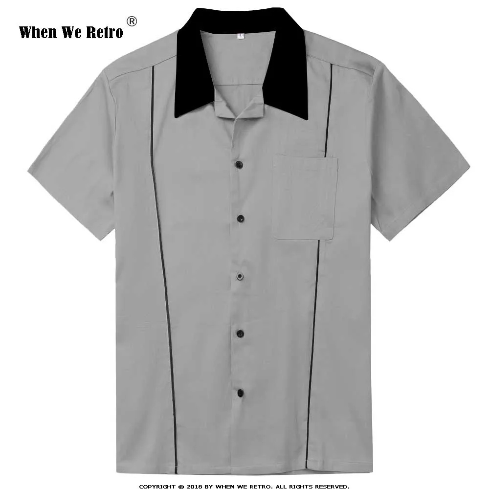 

When We Retro 2022 Grey Brown Green Men Shirt ST118 Cotton Button Up Classic Retro Bowling Shirt short sleeve shirts