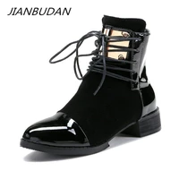 jianbudan brand fashion pu leather womens motorcycle boots autumn leather lace up ankle boots female winter snow boots 35 43