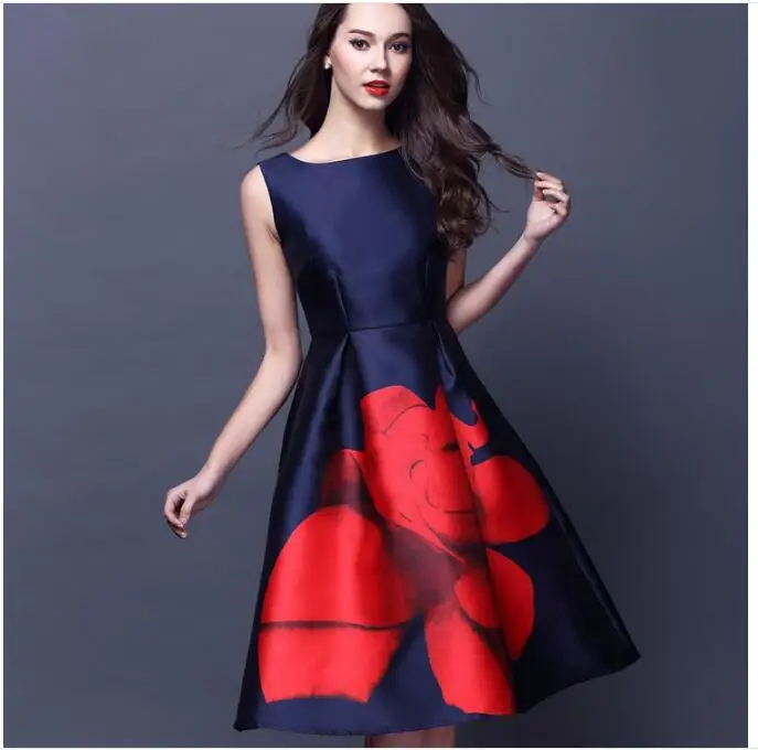 2019 для женщин в винтажном стиле Платье без рукавов с принтом Повседневная