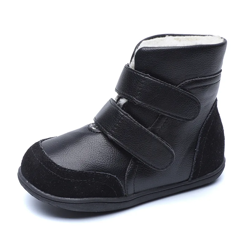 black zip Детские зимние сапоги из натуральной кожи; детские короткие сапоги на застежке-липучке с кружевом; теплая зимняя качественная модная обувь для мальчиков и девочек - Цвет: black zip