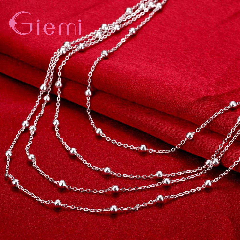 Genuine 925 Sterling Silver Women's Vintage Simple Design Four Layers Long Chain Necklace For Women Bridesmaid Jewelry Present |