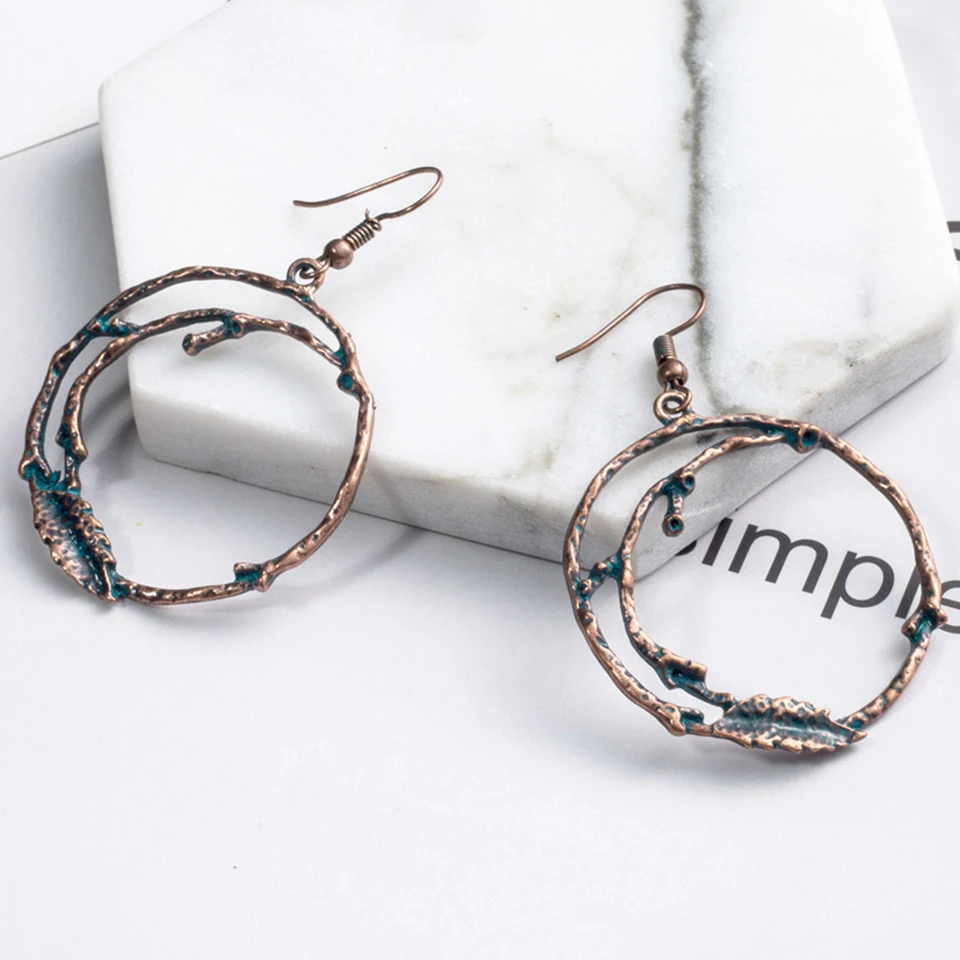 Exaggerate green metal alloy earrings for women Vintage leaf tassels earring Bohemia dangle drop moon flower branche big jewelry|earrings