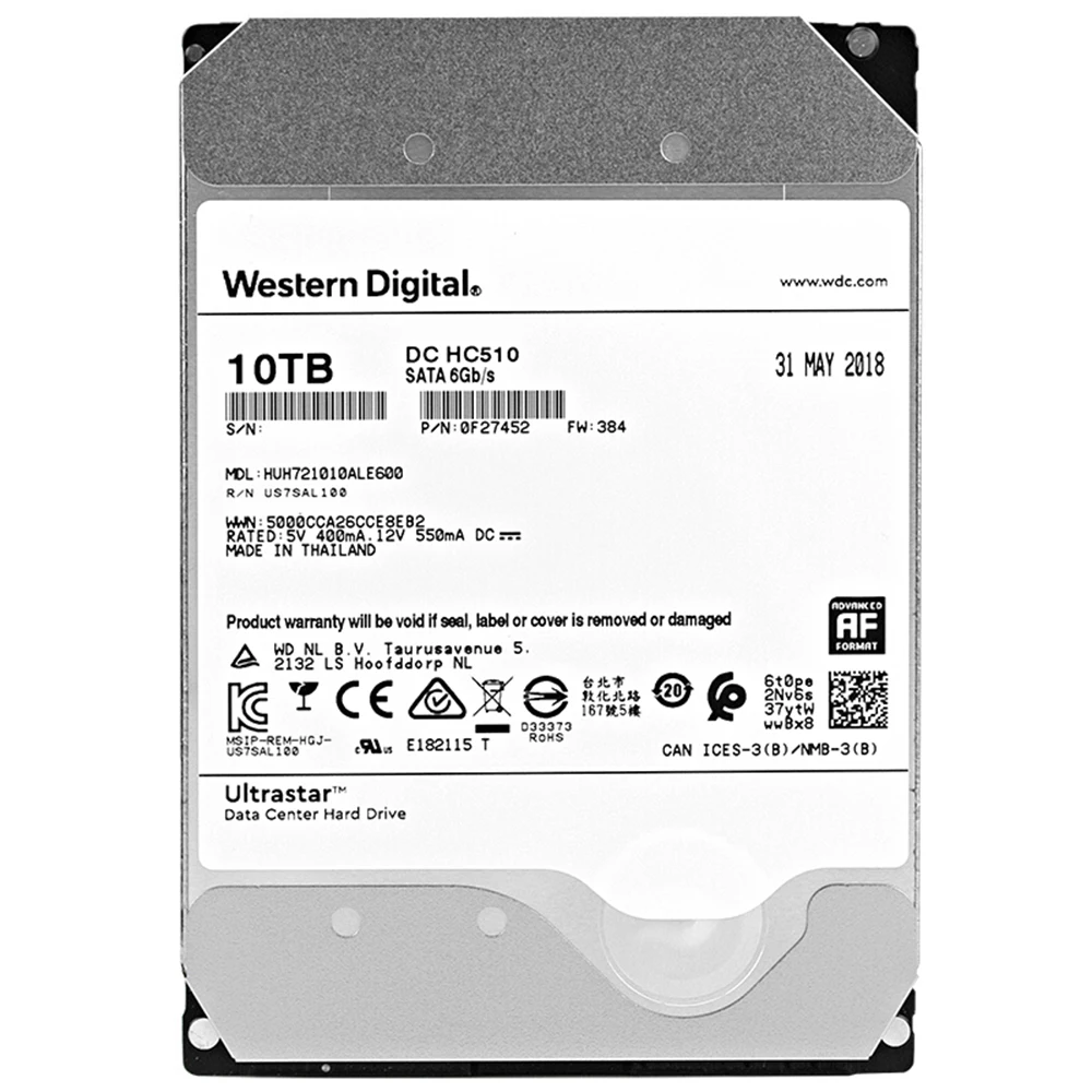Western Digital 1 ТБ Ultrastar DC HC530 внутренний жесткий диск SATA 7200 об/мин Класс 6 ГБ/сек. 512 МБ