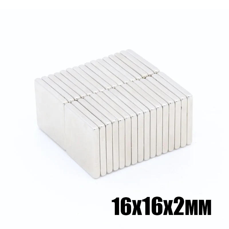 100pcs 16x16x2mm Strong Powerful Block Square Magnet Craft Model Rare Earth 16*16*2mm Neodymium Permanent 16x16x2 | Обустройство дома