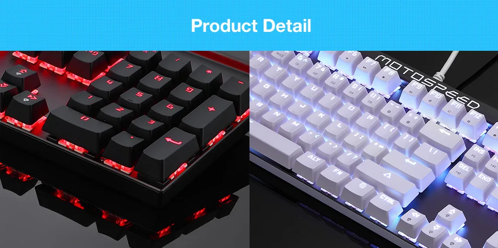 Игровая механическая клавиатура Motospeed CK103, русский английский, красный переключатель, Синий светодиодный, с подсветкой, RGB, компьютерная, игровая, эргономичная, для ноутбука