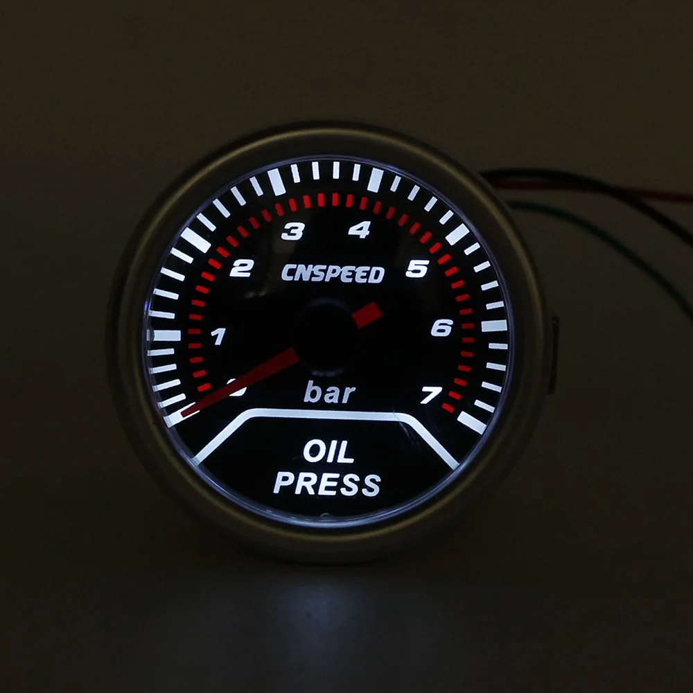 CNSPEED 12 В " 52 мм автоматический датчик давления масла 0-7 бар Универсальный дымовой объектив белый светильник измеритель давления масла