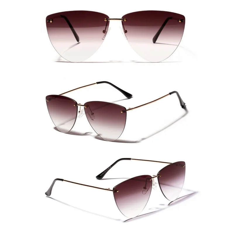 Коричневый Gafas De Sol модные бескаркасные кошачий глаз бескаркасные Солнцезащитные очки женские прозрачные цветные линзы - Цвет линз: Коричневый