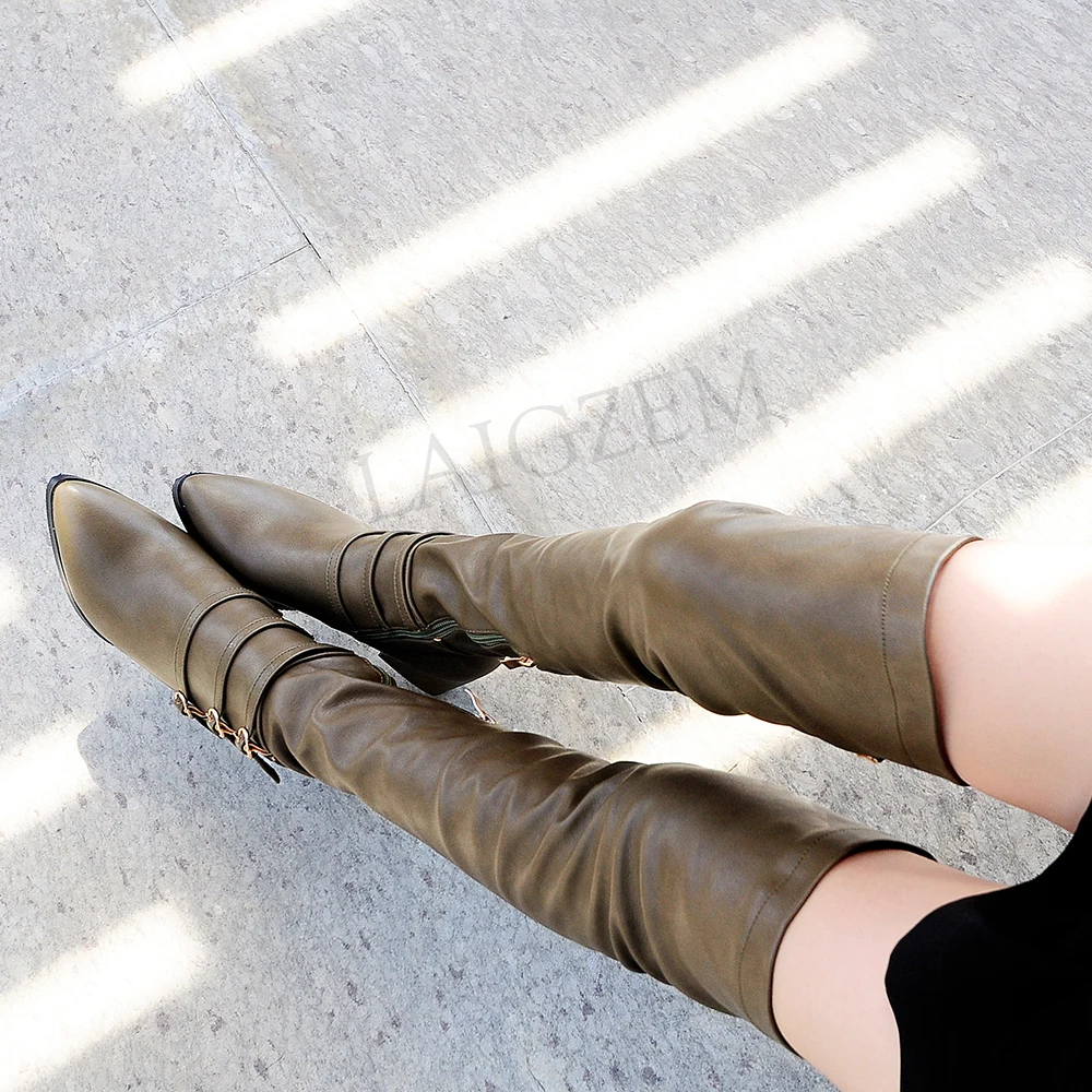 LAIGZEM Fashion Women Boots Thigh High Over Knee Chunky Heels Long Riding Shoes Woman Botines Mujer Large Size 33-43 | Обувь