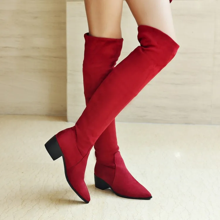 Big Size Elegant pointed high-barreled thick-heeled middle-heeled slim women's boots | Обувь