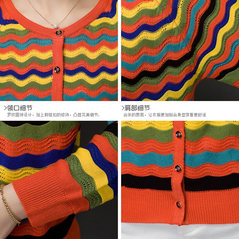 Autumn Women Air-conditioning Shirt Hollow Thin Sweater Short Paragraph Cardigan Sunscreen Jacket Color waves Female Sweaters |