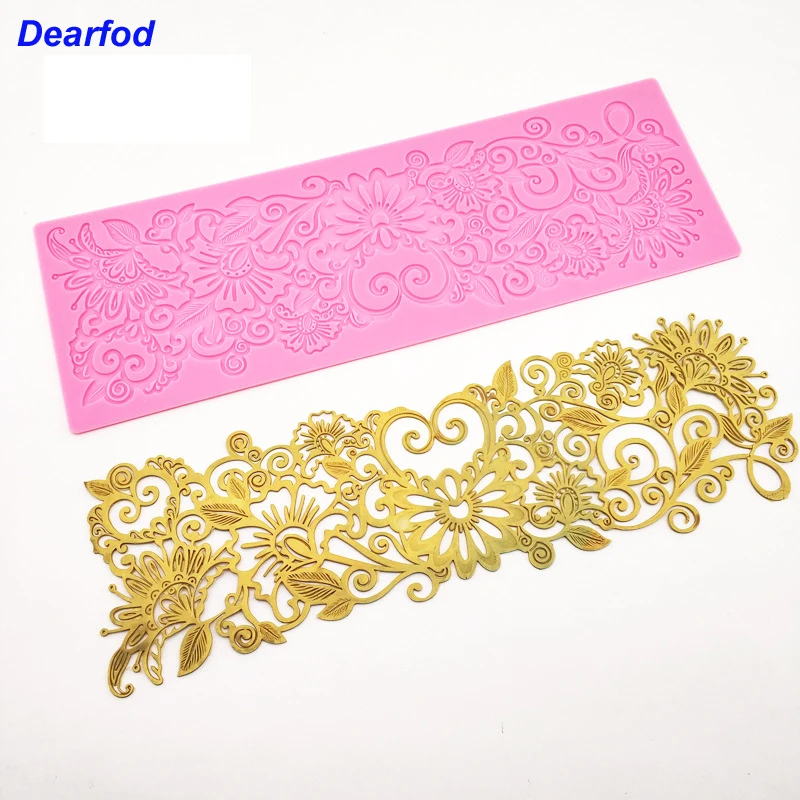MX122 цветочный узор Кружева Плесень Силиконовый сахарный кружевной коврик Украшение для края торта плесень кухонные принадлежности DIY инструмент